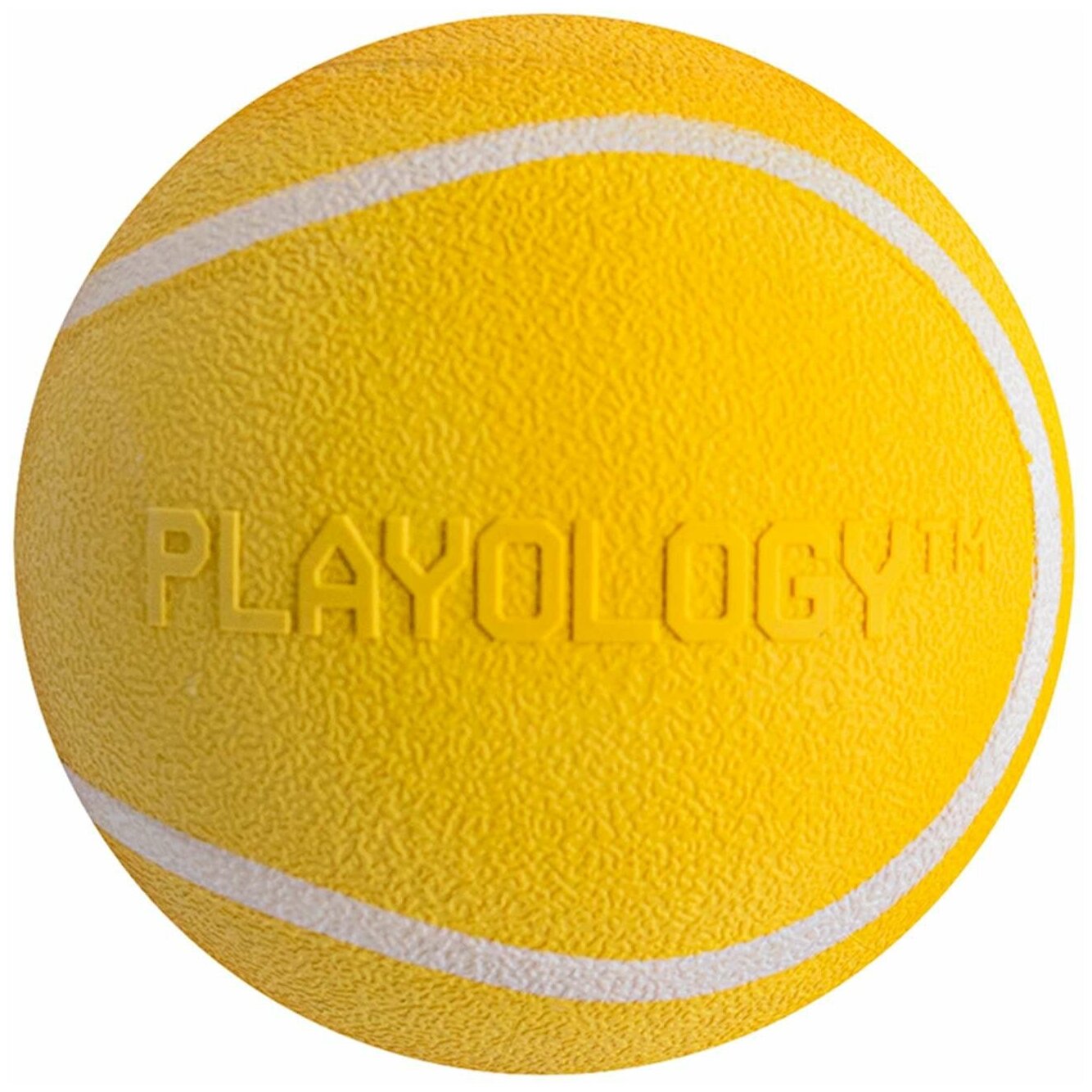 Playology хрустящий жевательный мяч SQUEAKY CHEW BALL 6 см с пищалкой и с ароматом курицы, желтый - фотография № 1