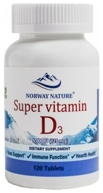 Витамин D Norway Nature Super Vitamin D3 (5000 IU) (125 mcg) 120 таблеток 120 таблеток