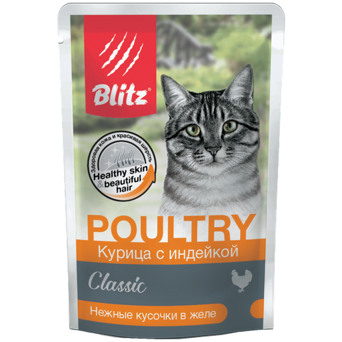 Blitz Cat Poultry Classic консервы для кошек курица с индейкой, желе, в/у 85г