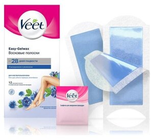 Восковые полоски Veet для чувствительной кожи, c технологией Easy Gel-Wax, 12 шт