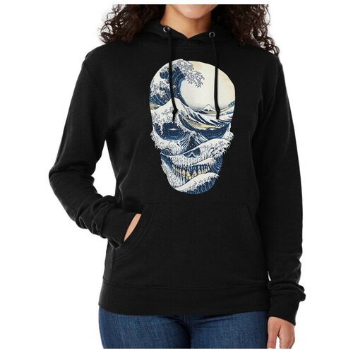 фото Толстовка / худи dream shirts череп - большая волна в канагаве женский черный 50 размер