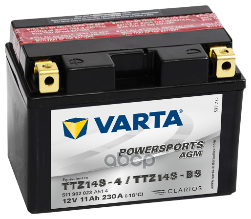 Аккумуляторная Батарея Powersports Agm [12v 11ah 230a B00] Varta арт. 511902023