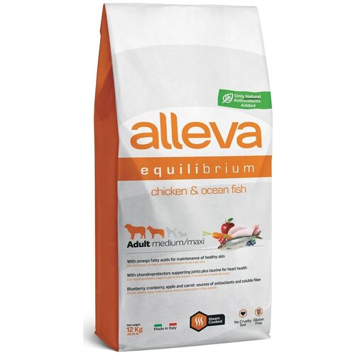 Сухой корм для взрослых собак всех пород ALLEVA Equilibrium Maintenance с курицей и океанической рыбой 12 кг