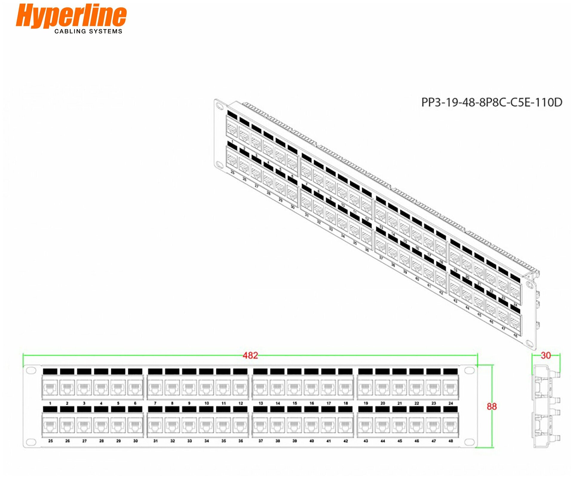 Патч-панель Hyperline PP3-19-48-8P8C-C5E-110D - фото №5