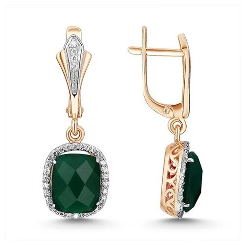 Серьги из золота с крупным зелёным агатом