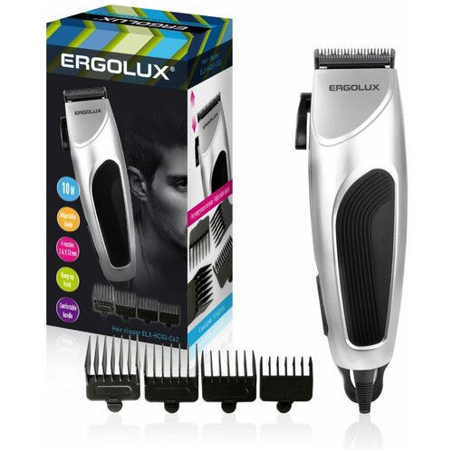 Машинка для стрижки волос ELX-HC03-C42 серебр. (10Вт, 220-240В) ERGOLUX триммер для носа и ушей elx ht02 c42 1хaa 1 5в серебр 13965 ergolux 6шт