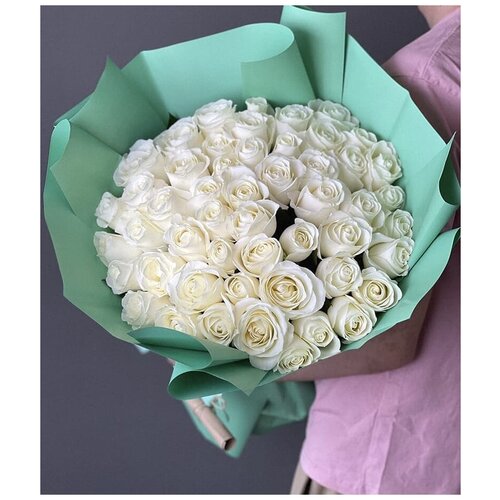 Букет белых роз №67 , цветы 51 шт. для девушки