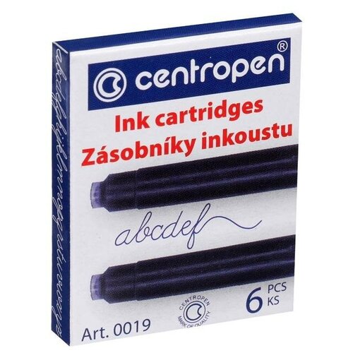 картриджи чернильные для перьевой ручки синие 6 штук в упаковке Картриджи для перьевых ручек Centropen 0019/06, 6 штук, чернила синие