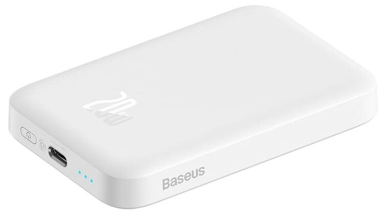 Внешний магнитный беспроводной аккумулятор BASEUS Magnetic Mini, 10000 mAh, 20W, с кабелем Type-C to Type-C 50 см, Белый, PPCX030002