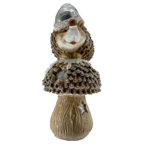Новогодняя фигурка, статуэтка из полистоуна 'Ежик на грибе 17x23x43 см'.