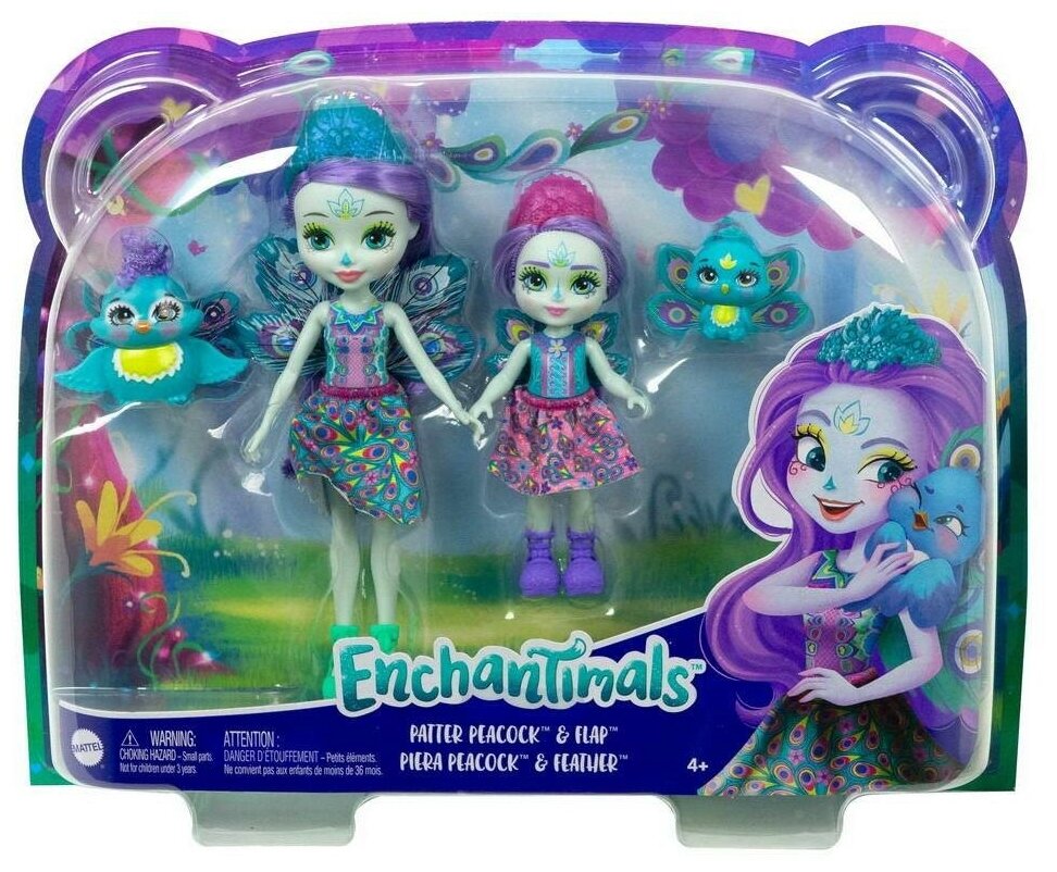 Игровой набор Mattel Enchantimals Пэттер Павлина с сестричкой и питомцами HCF83