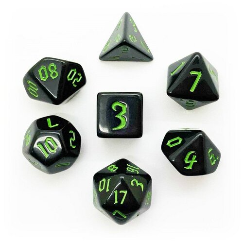 Кубики ДнД (7 шт) / Дайсы для DnD / Dungeons  & Dragons / RPG / Черный с зеленым