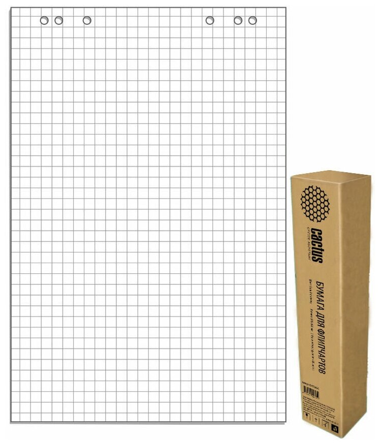 Блок бумаги Cactus для флипчарта , 20 белых листов, 5 блоков в упаковке