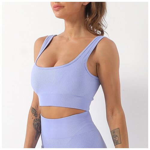 KoNa Топ женский, для фитнеса, в рубчик голубой M