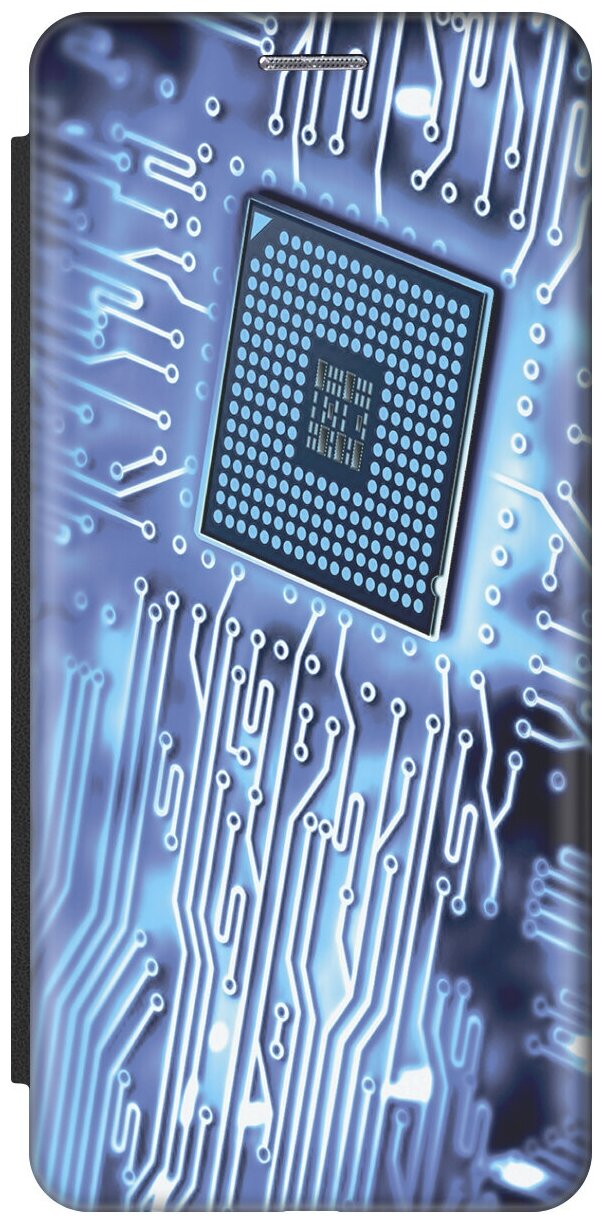 Чехол-книжка на Apple iPhone SE / 5s / 5 / Эпл Айфон 5 / 5с / СЕ с рисунком "Голубая микросхема" черный