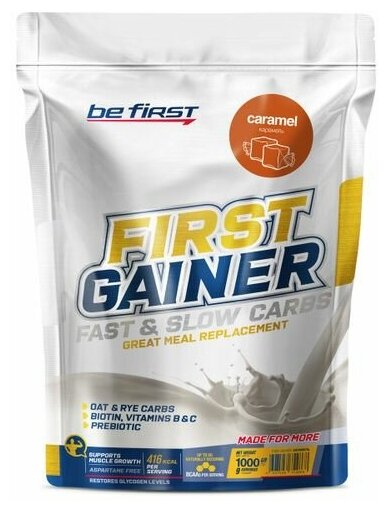 Гейнер со злаками и витаминами Be First First Gainer Fast & Slow Carbs 1000 гр, карамель