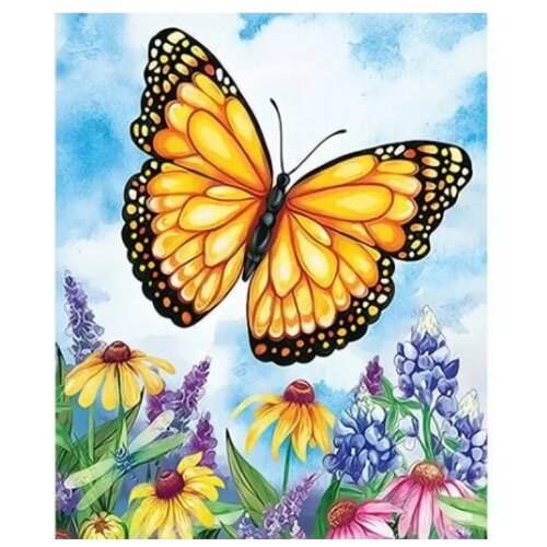 Картина по номерам Бабочка в цветах 20х30 см (на подрамнике)