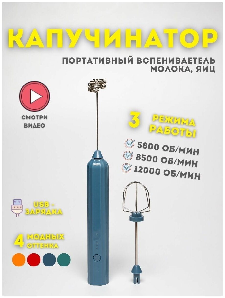 фото Капучинатор миксер вспениватель молока синий