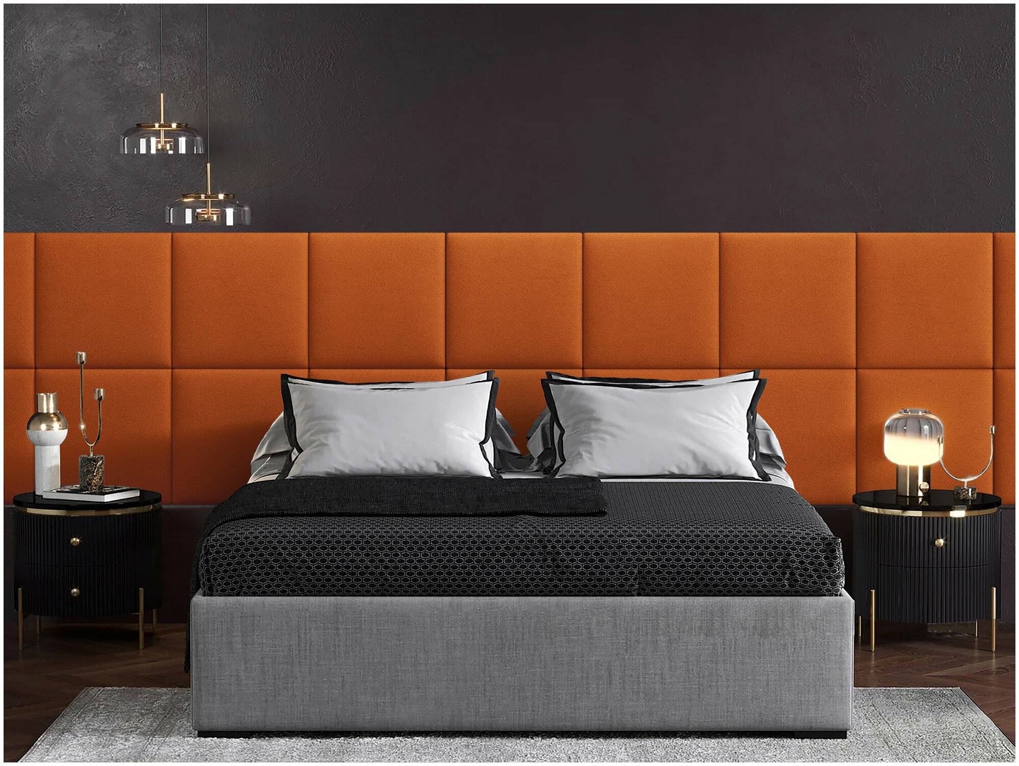 Мягкое изголовье кровати Velour Orange 50х50 см 2 шт. - фотография № 2