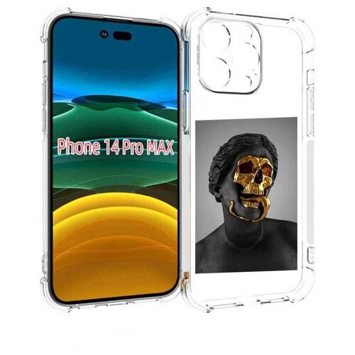 Чехол MyPads золотой череп в статуе для iPhone 14 Pro Max задняя-панель-накладка-бампер