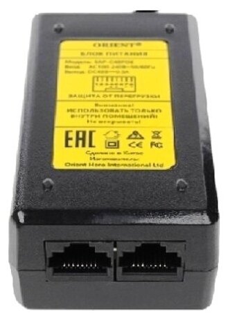 PoE инжектор Orient SAP-C48POE 48В вилка 220 на проводе 05A блок питания видеонаблюдения вход/выход: RJ45 PoE тип B