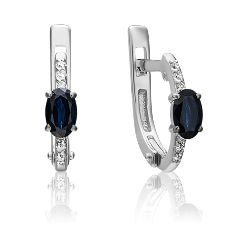 Серьги PLATINA из золота 585 пробы с сапфиром, бриллиантом