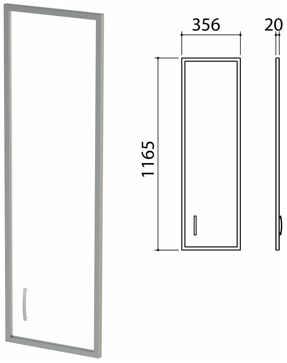 Дверь стекло в алюминиевой рамке "Приоритет", правая, 356х20х1165 мм, без фурнитуры, К-940 - 1 шт.