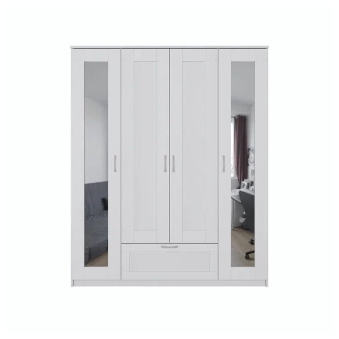 Сириус шкаф комбинированный "4 двери и 1 ящик белый RU (с 2 зеркалами)" - фотография № 2