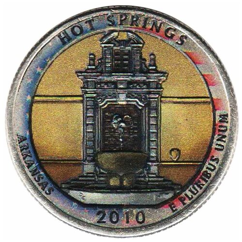 (001p) Монета США 2010 год 25 центов Хот-Спрингс Вариант №2 Медь-Никель COLOR. Цветная