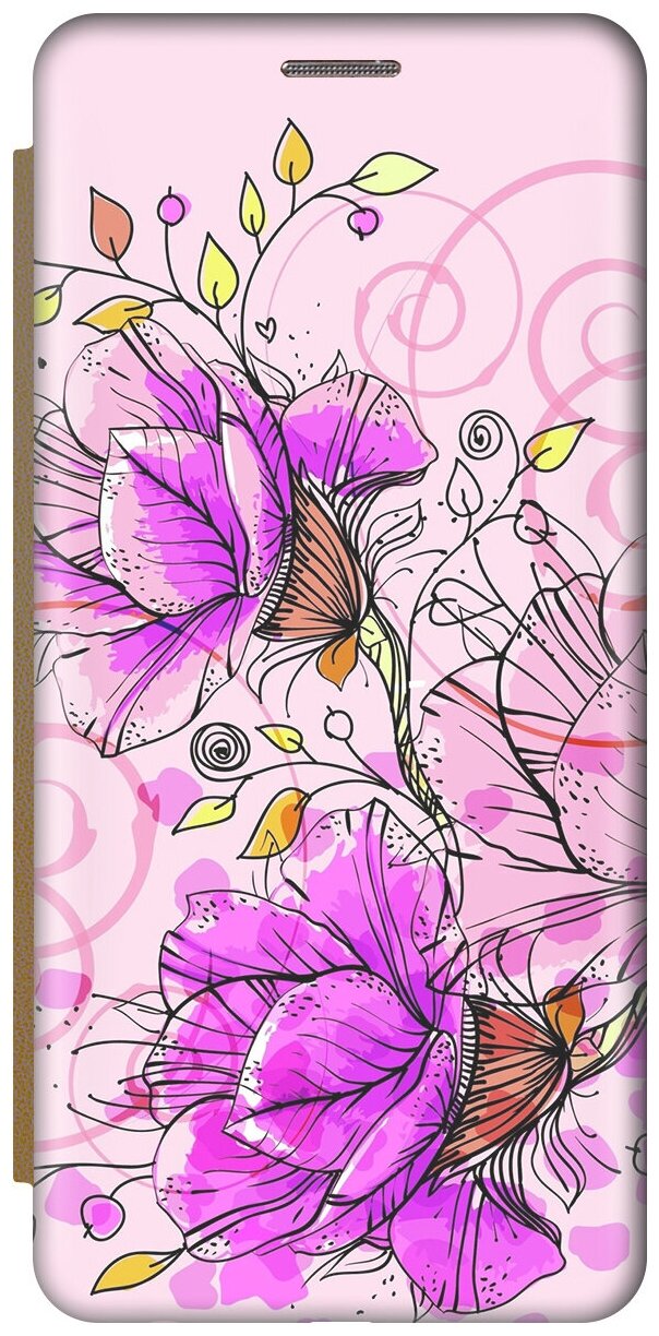 Чехол-книжка Розовые цвета на Samsung Galaxy J2 Prime / Самсунг Джей 2 Прайм золотой