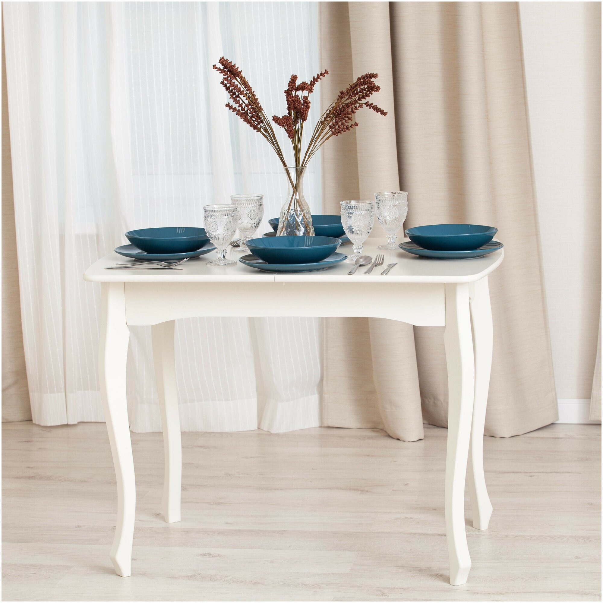 Стол для кухни обеденный TetChair CATERINA PROVENCE, бук, мдф, 100+30x70x75 см, Ivory white - фотография № 1