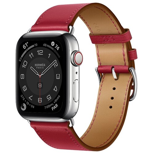 Часы Apple Watch Herms Series 8 GPS Cellular 45mm Silver Stainless Steel Case with Rouge Piment Swift Leather Single Tour 18999000₽