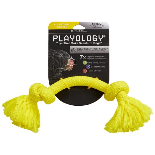 Игрушка для собак Playology жевательный канат DRI-TECH ROPE с ароматом курицы, желтый, средний (0.13 кг) (2 штуки)