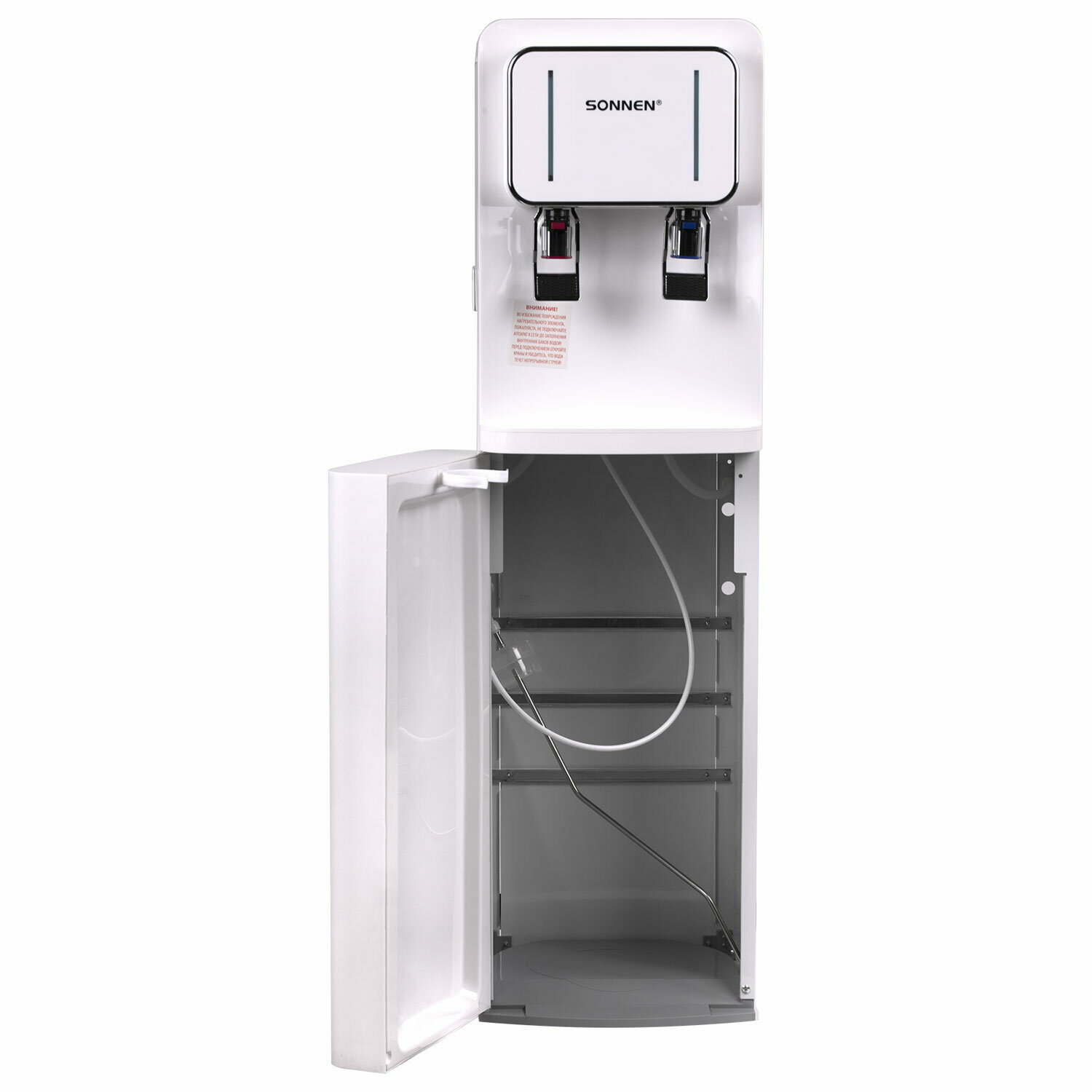 Кулер для воды напольный с нагревом и охлаждением, нижней загрузкой, диспенсер с 2 кранами белый, Sonnen FSE-02BW, 456170 - фотография № 5