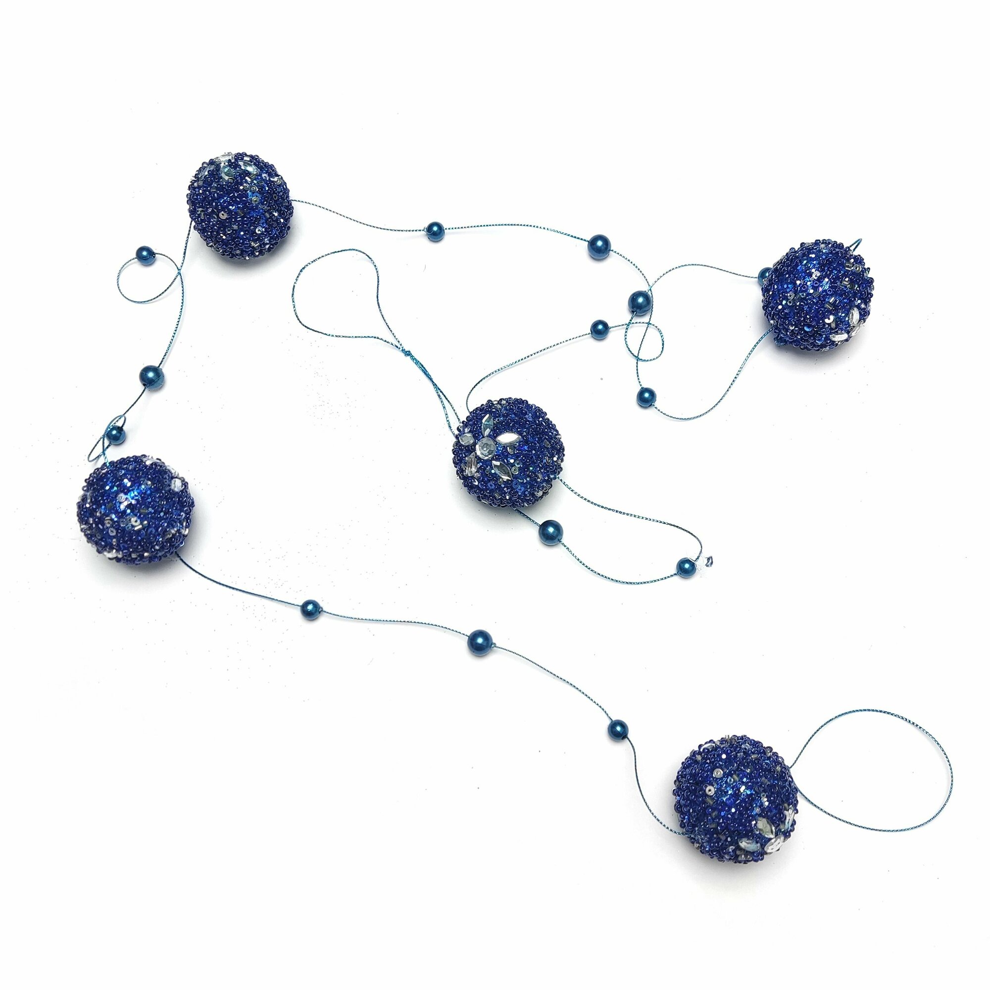 Елочное украшение новогоднее, Бусы Звездная пыль, 160 см, синий