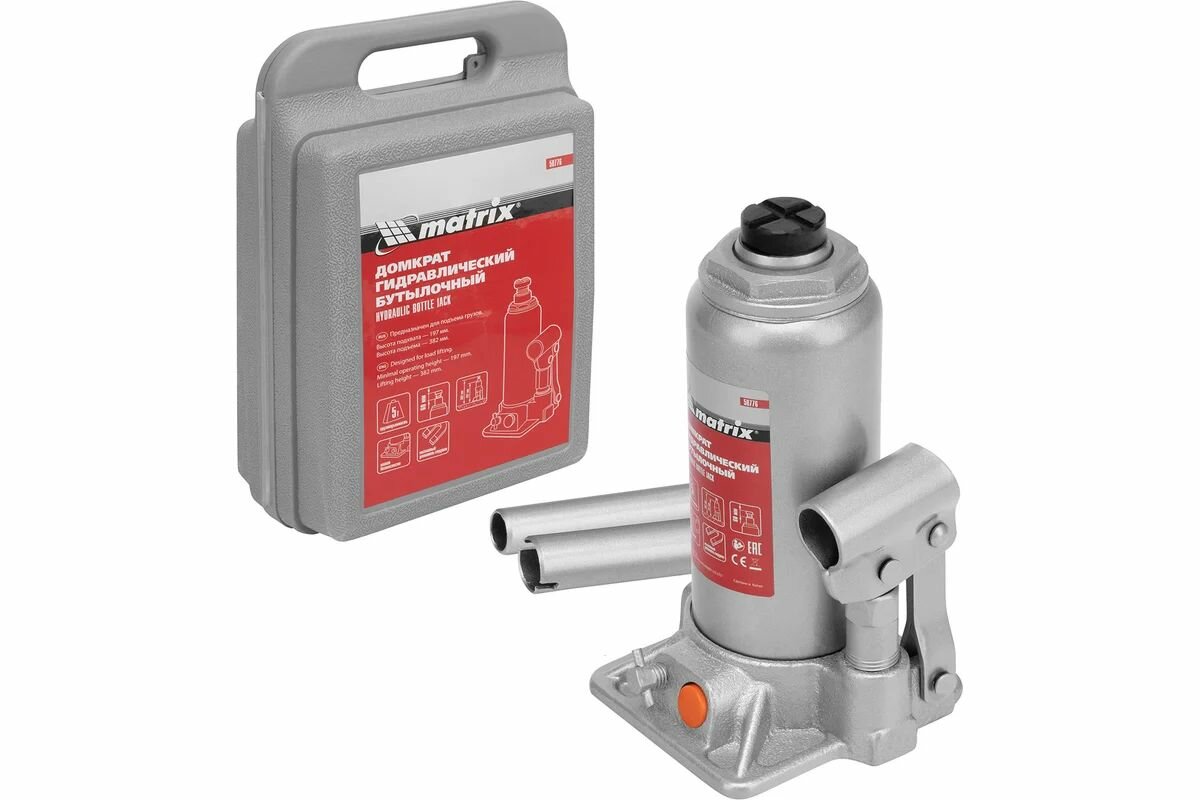 Домкрат бутылочный 5т 197382мм в кейсе MATRIX