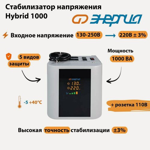 Изображение товара Однофазный стабилизатор напряжения Энергия Hybrid 1000 (стаб)