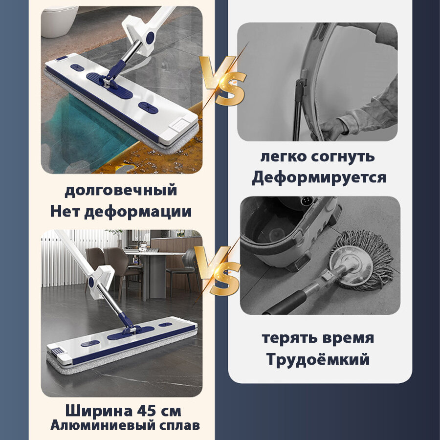 Швабра Fastar с отжимом, 140см, 20л, 3 насадки, белый/серебристый — фото 5