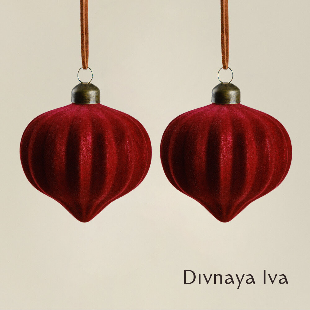 Набор ёлочных шаров 2 шт, цвет бордовый, диаметр 8 см, бархатные украшения на ёлку, Divnaya Iva