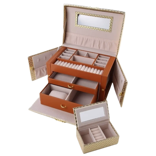 Шкатулка для украшений и часов SAVEZ с зеркалом золотистая