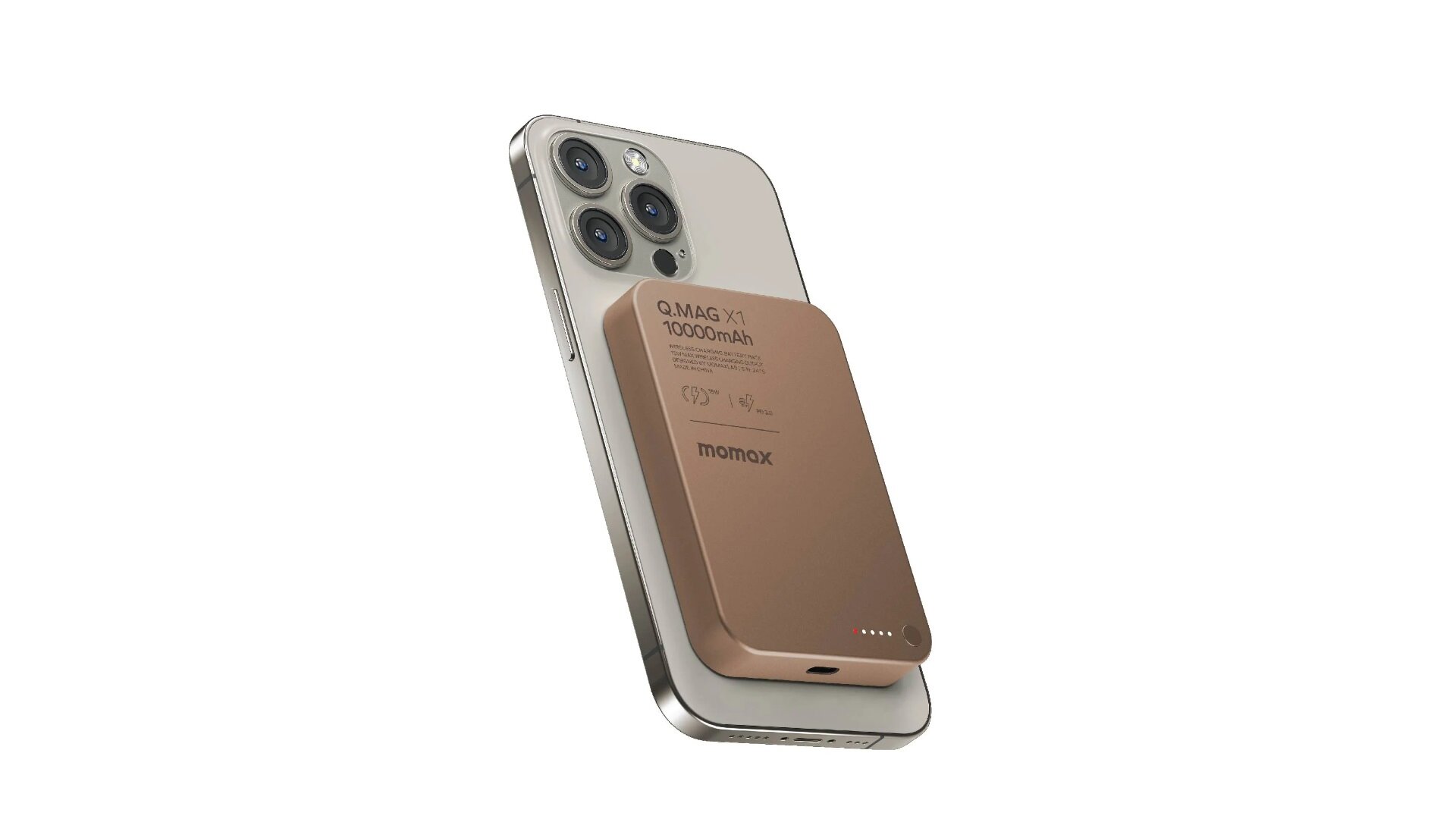 Внешний магнитный аккумулятор с беспроводной зарядкой Momax Q.MAG X1 Ultra Slim 13 mm, 10000 mAh, Qi 15W / PD20W, Desert Titanium