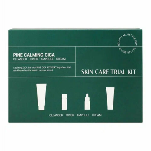 ROUND LAB Набор средств для лица с экстрактом сосны и центеллы: пенка, тонер, сыворотка, крем / Pine Calming Cica Trial Kit, 30 мл, 20 мл x 2, 10 мл
