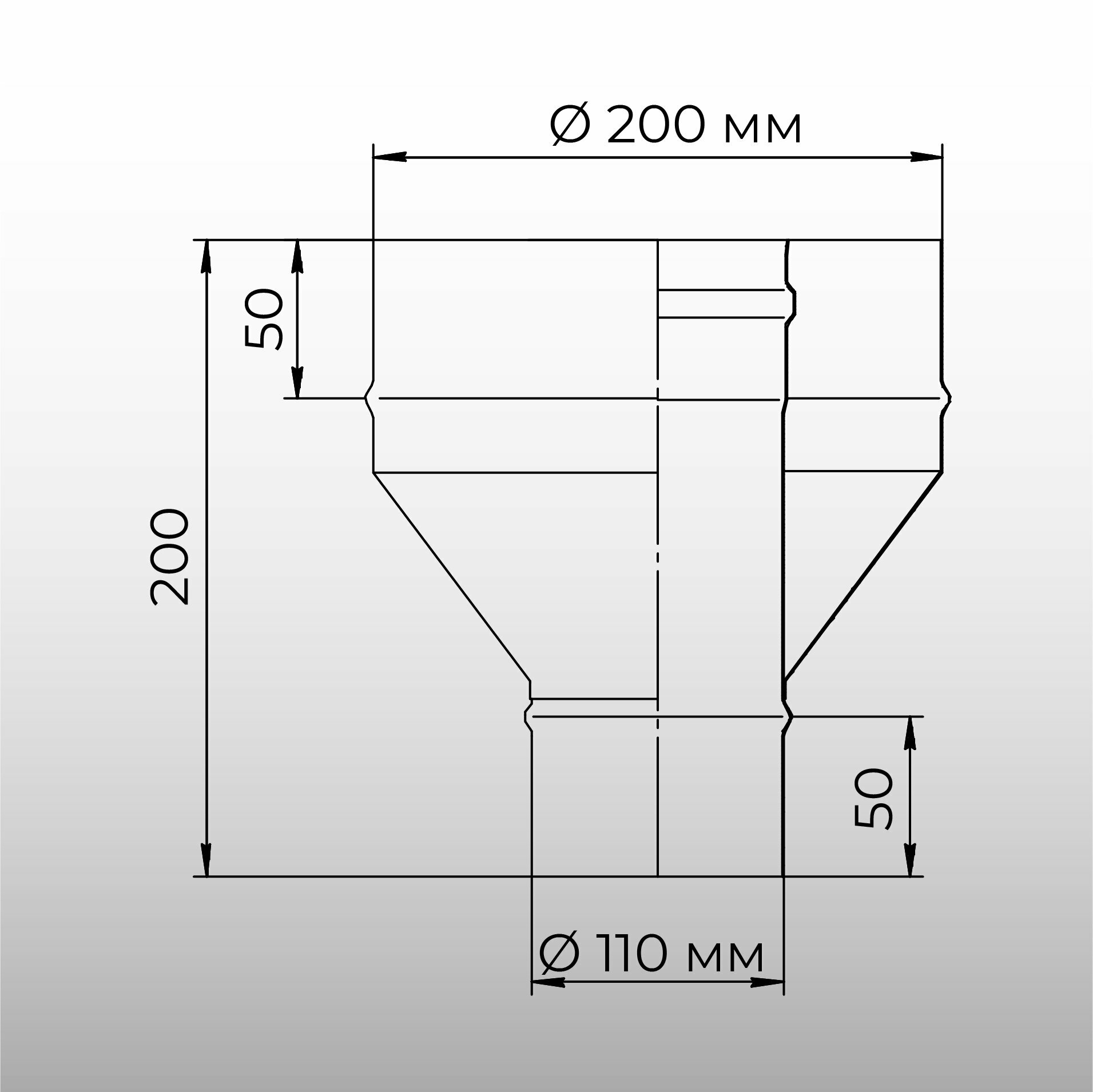 Старт-сэндвич М, переход моно-термо для дымохода D 110x200 мм (0,5/430*0,5/430) нерж/нерж "Прок" — фото 1