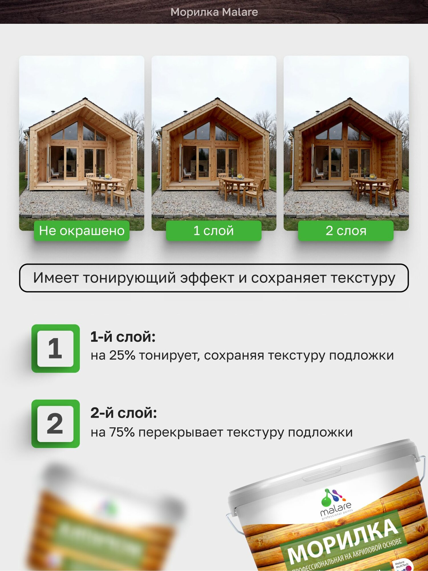 Морилка профессиональная Malare Professional для дерева, для любых деревянных поверхностей, акриловая, быстро сохнет без запаха, цвет дуб, 0,9 кг — фото 1