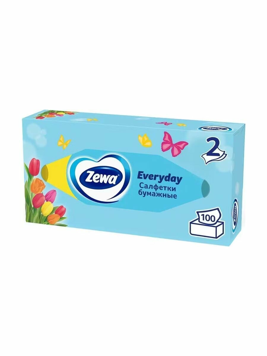 Салфетки бумажные Zewa Everyday косметические, комплект из 3 пачки по 100 листов — фото 1
