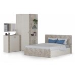 Спальня Амели № 9, цвет шёлковый камень/бетон чикаго беж, спальное место 1600х2000 мм, без матраса - изображение