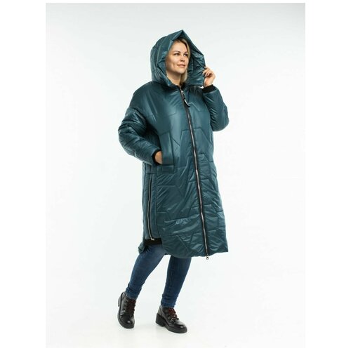 Зимняя модная женская куртка пуховик на молнии с капюшоном удлиненная модели Селена от бренда Дюто