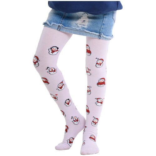 Детские колготки Снеговики для девочек в лиловом цвете , размер 92-98