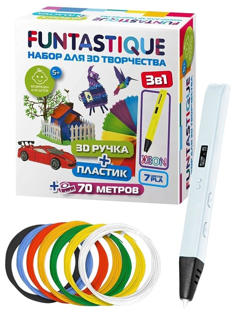 Набор Funtastique 3D-ручка XEON + PLA 7 цветов (RP800A WH-PLA-7)