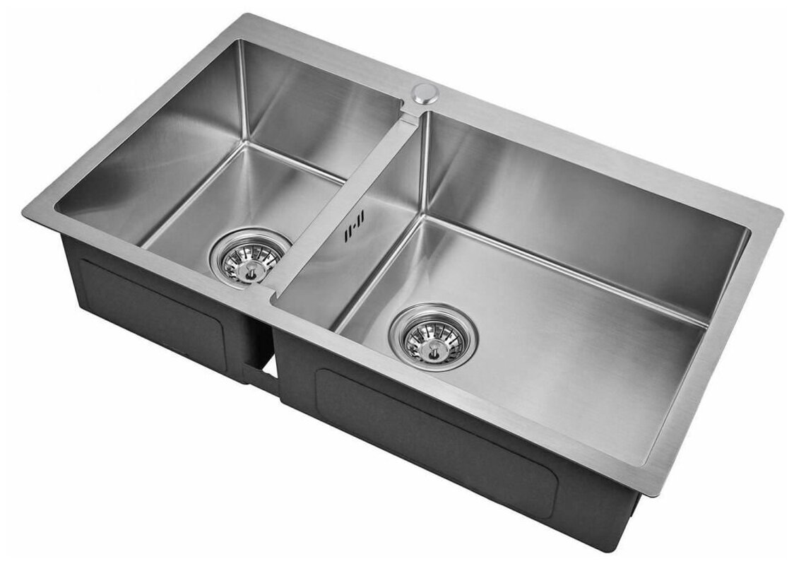 Мойка для кухни ZorG R 78-2-51-R, нержавеющая сталь, брашинг матовая, две чаши, основная справа, толщина 1,5 мм, с сифоном, премиум